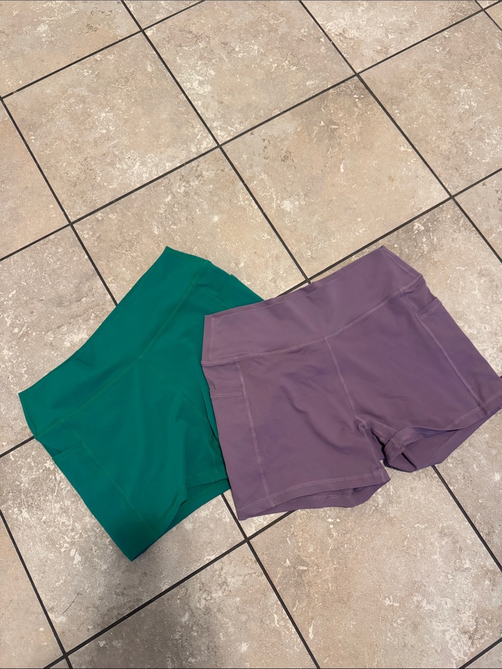 Women’s High-Rise Active Shorts- Iron Rebel in Green and Purple
